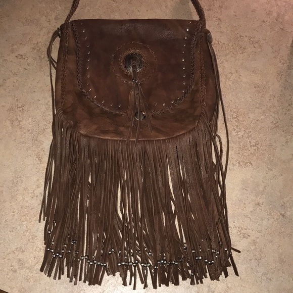 Custom Brown Leather Fringe Crossbody Purse - Picture 2 of 8